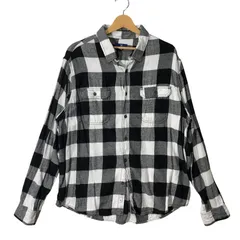 [g] GEORGE ジョージ ネルシャツ フランネル チェック柄 長袖 シャツ オーバーサイズ ビッグシルエット BANGLADESH製 XL 46-48サイズ ブラック ホワイト