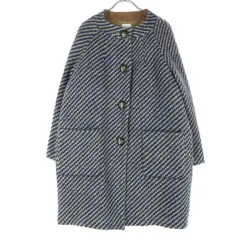 美品 ELLE エル 長袖 ノーカラー ニットコート 40 ブルー レディース 古着