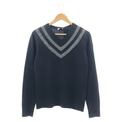 【中古】MONCLER ニット Vネック M ネイビー グレー[66]