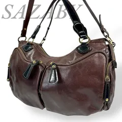 【B4391】 SAZABY サザビー ハンドバッグ ショルダーバッグ 2way レザー ブラウン 斜め掛け 大容量 本革 ユニセックス ポケット