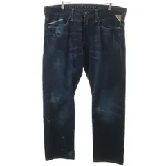 REPLAY リプレイ イタリア製 ストレートデニムパンツ W36 ネイビー ジーンズ ボタンフライ メンズ 古着