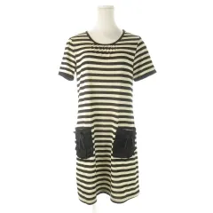 ギャラリービスコンティ GALLERY VISCONTI ワンピース 2 黒 ブラック ベージュ ボーダー柄 半袖 フリルポケット /CK25 ■GY58