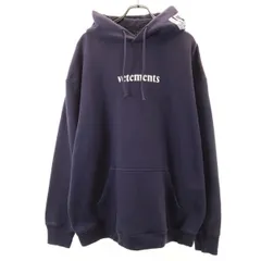 VETEMENTS ヴェトモン 長袖 バーコードパッチ スウェットパーカー M ネイビー プルオーバー ユニセックス メンズ 古着