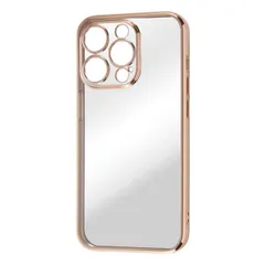 iPhone 14 Pro クリア スマホ ケース カバー カメラ カバー ピンク ゴールド 透明 保護 レンズ 耐衝撃 頑丈 傷に強い ストラップホール 付 メタリック 無地 シンプル