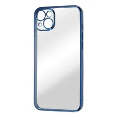 iPhone 14 Plus  クリア スマホ ケース カバー カメラ カバー ブルー 透明 保護 レンズ 耐衝撃 頑丈 傷に強い ストラップホール 付 メタリック 無地 シンプル
