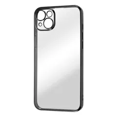 iPhone 14 Plus クリア スマホ ケース カバー カメラ カバー ブラック 透明 保護 レンズ 耐衝撃 頑丈 傷に強い ストラップホール 付 メタリック 無地 シンプル