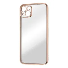 iPhone 14 Plus クリア スマホ ケース カバー カメラ カバー ピンク ゴールド 透明 保護 レンズ 耐衝撃 頑丈 傷に強い ストラップホール 付 メタリック 無地 シンプル