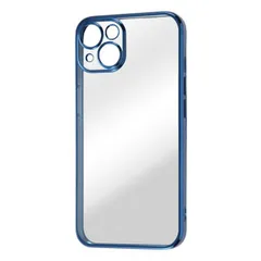 iPhone 14 クリア スマホ ケース カバー カメラ カバー ブルー 透明 保護 レンズ 耐衝撃 頑丈 傷に強い ストラップホール 付 メタリック 無地 シンプル