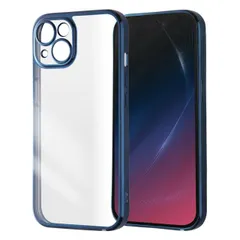 iPhone15 ケース クリア ブルー メタリック フレーム 透明 耐衝撃 シンプル 無地 カメラ 保護 スマホ カバー ソフト TPU アイフォン アイホン META Perfect RT-P41PFC2-AM