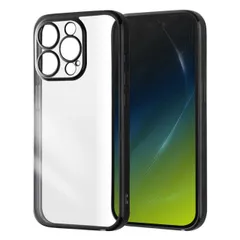 iPhone15Pro ケース クリア ブラック メタリック フレーム 透明 耐衝撃 シンプル 無地 カメラ 保護 スマホ カバー ソフト TPU アイフォン アイホン META Perfect RT-P42PFC2-BM