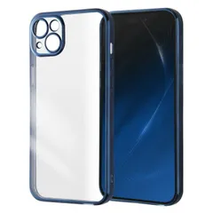iPhone15Plus ケース クリア ブルー メタリック フレーム 透明 耐衝撃 シンプル 無地 カメラ 保護 スマホ カバー ソフト TPU アイフォン アイホン META Perfect RT-P43PFC2-AM