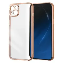 iPhone15Plus ケース クリア ピンク ゴールド メタリック フレーム 透明 耐衝撃 シンプル 無地 カメラ 保護 スマホ カバー ソフト TPU アイフォン アイホン META Perfect RT-P43PFC2-PGM