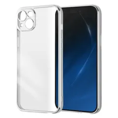 iPhone15Plus ケース クリア シルバー メタリック フレーム 透明 耐衝撃 シンプル 無地 カメラ 保護 スマホ カバー ソフト TPU アイフォン アイホン META Perfect RT-P43PFC2-SVM