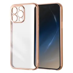 iPhone15ProMax ケース クリア ピンク ゴールド メタリック フレーム 透明 耐衝撃 シンプル 無地 カメラ 保護 スマホ カバー ソフト TPU アイフォン アイホン META Perfect RT-P44PFC2-PGM