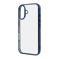 iPhone16 ケース クリア ブルー メタリック フレーム 透明 衝撃吸収 シンプル 無地 MIL規格 頑丈 スマホ カバー ハイブリッド iPhone 2024 6.1inch ２眼 アイホン アイフォン 黄ばみにくい RT-P46CC16-AM
