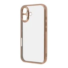 iPhone16 ケース クリア ピンク ゴールド メタリック フレーム 透明 衝撃吸収 シンプル 無地 カメラ 保護 スマホ カバー ソフト TPU iPhone 2024 6.1inch ２眼 アイホン アイフォン 精密設計 RT-P46PFC2-PGM