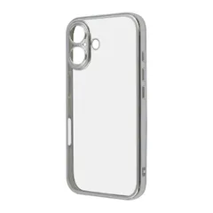 iPhone16 ケース クリア シルバー メタリック フレーム 透明 衝撃吸収 シンプル 無地 カメラ 保護 スマホ カバー ソフト TPU iPhone 2024 6.1inch ２眼 アイホン アイフォン 精密設計 RT-P46PFC2-SVM
