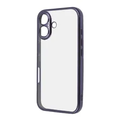 iPhone16 ケース クリア パープル メタリック フレーム 透明 衝撃吸収 シンプル 無地 カメラ 保護 スマホ カバー ソフト TPU iPhone 2024 6.1inch ２眼 アイホン アイフォン 精密設計 RT-P46PFC2-VM