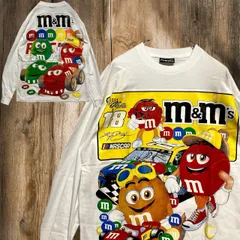 BSKO キャラ Tシャツ　長袖　ロンT  ビンテージ　古着   白 m&m's エムアンドエムズ アドバタイジング　チョコレート　お菓子　ナスカー　NASCAR レーシング 車 F1 XL相当サイズ  3500 p10/