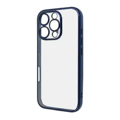 iPhone16Pro ケース クリア ブルー メタリック フレーム 透明 衝撃吸収 シンプル 無地 カメラ 保護 スマホ カバー ソフト TPU iPhone 2024 6.3inch ３眼 アイホン アイフォン プロ 精密設計 RT-P47PFC2-AM