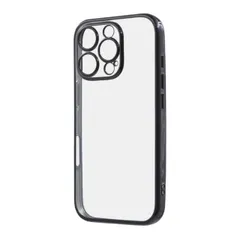 iPhone16Pro ケース クリア ブラック メタリック フレーム 透明 衝撃吸収 シンプル 無地 カメラ 保護 スマホ カバー ソフト TPU iPhone 2024 6.3inch ３眼 アイホン アイフォン プロ 精密設計 RT-P47PFC2-BM