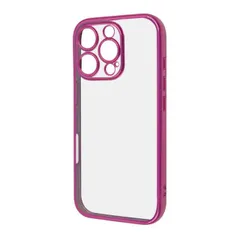iPhone16Pro ケース クリア レッド ピンク マゼンタ メタリック フレーム 透明 衝撃吸収 シンプル 無地 カメラ 保護 スマホ カバー ソフト TPU iPhone 2024 6.3inch ３眼 アイホン アイフォン プロ 精密設計 RT-P4