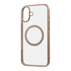 iPhone16Plus ケース ピンク ゴールド クリア 透明 メタリック バンパー MagSafe マグネット 対応 ハイブリッド シンプル 無地 保護 スマホ カバー iPhone 2024 6.7inch ２眼 アイホン アイフォン プラス マットメタ