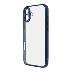 iPhone16Plus ケース クリア ブルー メタリック フレーム 透明 衝撃吸収 シンプル 無地 カメラ 保護 スマホ カバー ソフト TPU iPhone 2024 6.7inch ２眼 アイホン アイフォン プラス 精密設計 RT-P48PFC2-A