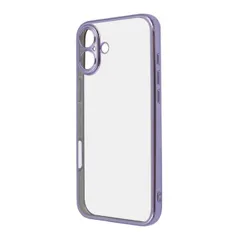 iPhone16Plus ケース クリア ラベンダー パープル メタリック フレーム 透明 衝撃吸収 シンプル 無地 カメラ 保護 スマホ カバー ソフト TPU iPhone 2024 6.7inch ２眼 アイホン アイフォン プラス 精密設計 RT-P4