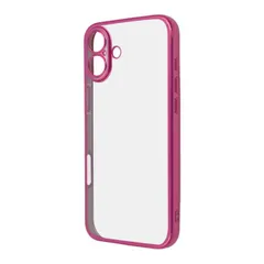 iPhone16Plus ケース クリア レッド ピンク マゼンタ メタリック フレーム 透明 衝撃吸収 シンプル 無地 カメラ 保護 スマホ カバー ソフト TPU iPhone 2024 6.7inch ２眼 アイホン アイフォン プラス 精密設計 RT-
