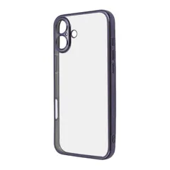 iPhone16Plus ケース クリア パープル メタリック フレーム 透明 衝撃吸収 シンプル 無地 カメラ 保護 スマホ カバー ソフト TPU iPhone 2024 6.7inch ２眼 アイホン アイフォン プラス 精密設計 RT-P48PFC2-