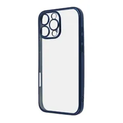iPhone16ProMax ケース クリア ブルー メタリック フレーム 透明 衝撃吸収 シンプル 無地 カメラ 保護 スマホ カバー ソフト TPU iPhone 2024 6.9inch ３眼 アイホン アイフォン プロマックス 精密設計 RT-P49P