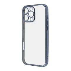 iPhone16ProMax ケース クリア ライトブルー メタリック フレーム 透明 衝撃吸収 シンプル 無地 カメラ 保護 スマホ カバー ソフト TPU iPhone 2024 6.9inch ３眼 アイホン アイフォン プロマックス 精密設計 RT-P