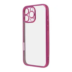 iPhone16ProMax ケース クリア レッド ピンク マゼンタ メタリック フレーム 透明 衝撃吸収 シンプル 無地 カメラ 保護 スマホ カバー ソフト TPU iPhone 2024 6.9inch ３眼 アイホン アイフォン プロマックス 精密設