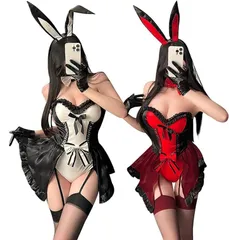 CedarEight(シダーエイト) バニーガール コスチューム レディース セクシー コスプレ イベント 衣装 蝶ネクタイ うさ耳 手袋 ストッキング 5点セット (レッド,  Free Size)