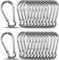 DOUSYU ドウシュウ 同舟 カラビナ 304ステンレス 20個セット スプリングフック キーホルダー 多機能カラビナ (シルバー,  M6)