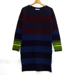 ラコステ ニットワンピース トップス 長袖 チュニック ボーダー柄 レディース 38サイズ ブルー LACOSTE 【中古】
