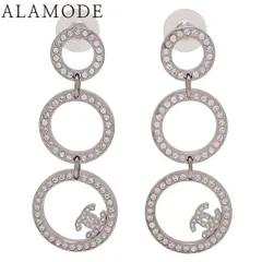 CHANEL(シャネル) ココマーク 3連サークル ピアス メタル ラインストーン ピアス アクセサリー ジュエリー シルバー銀 レディース 40802169980【中古】【アラモード】