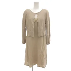 フォクシー ブティック FOXEY BOUTIQUE カーディガン ワンピース セットアップ アンサンブル リネンニット 38 40 ベージュ /UO ■GY58