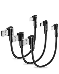 aceyoon USB Type C L字 ケーブル 0.2m 3本セット 急速充電 高速データ伝送 最大3A ナイロン編み タイプC 充電コード 90度 垂直 USB-A to USB-C for Galaxy for Sony for iPhone16 等