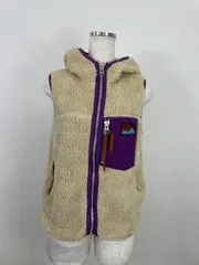 RNA ボアベスト M クリーム×パープル フリース ジップアップ アウトドア カジュアル　20251223-0021