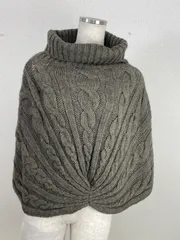 【タグ付き未使用品】miss sugar ミスシュガー ニットポンチョ ケーブル編み イタリア製 モヘア混 グレー サイズ9　20251225-0003