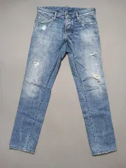 30 正規品 DSQUARED2 ディースクエアード2 イェローペインテッド レッドストラップ スリムジーン デニム