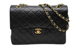 極美品 CHANEL シャネル マトラッセ25 Wフラップ Wチェーンショルダーバッグ 14番台 ラムスキン シルバー金具 中古 4b010268