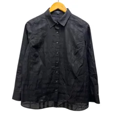バーバリー ロンドン BURBERRY LONDON シャツ ブラウス 透け感 コットン チェック 長袖 44 黒 ブラック 
