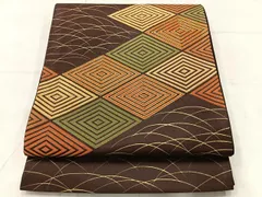 平和屋着物◎太鼓柄袋帯　駒刺繍　菱重ね芝草文　金糸　金彩　正絹　逸品　AABE2934uk