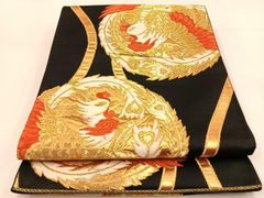 袋帯 黒地 鳳凰文様 華文 織り柄 金糸 - メルカリ