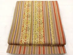 平和屋着物◎六通柄袋帯　唐織　花唐草間道　金糸　正絹　逸品　AABE2962uk