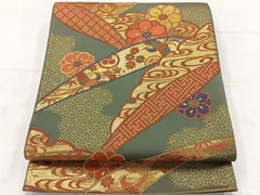 平和屋着物◎六通柄袋帯　雪芝花文　金糸　正絹　逸品　AABE2967uk