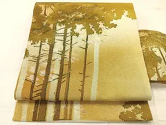 平和屋着物◎塩瀬　九寸名古屋帯　樹林風景シルエット　金彩　正絹　逸品　AABE2972uk